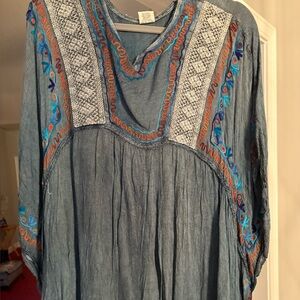 Shoreline Blue Tunic with Colorful Embroidery